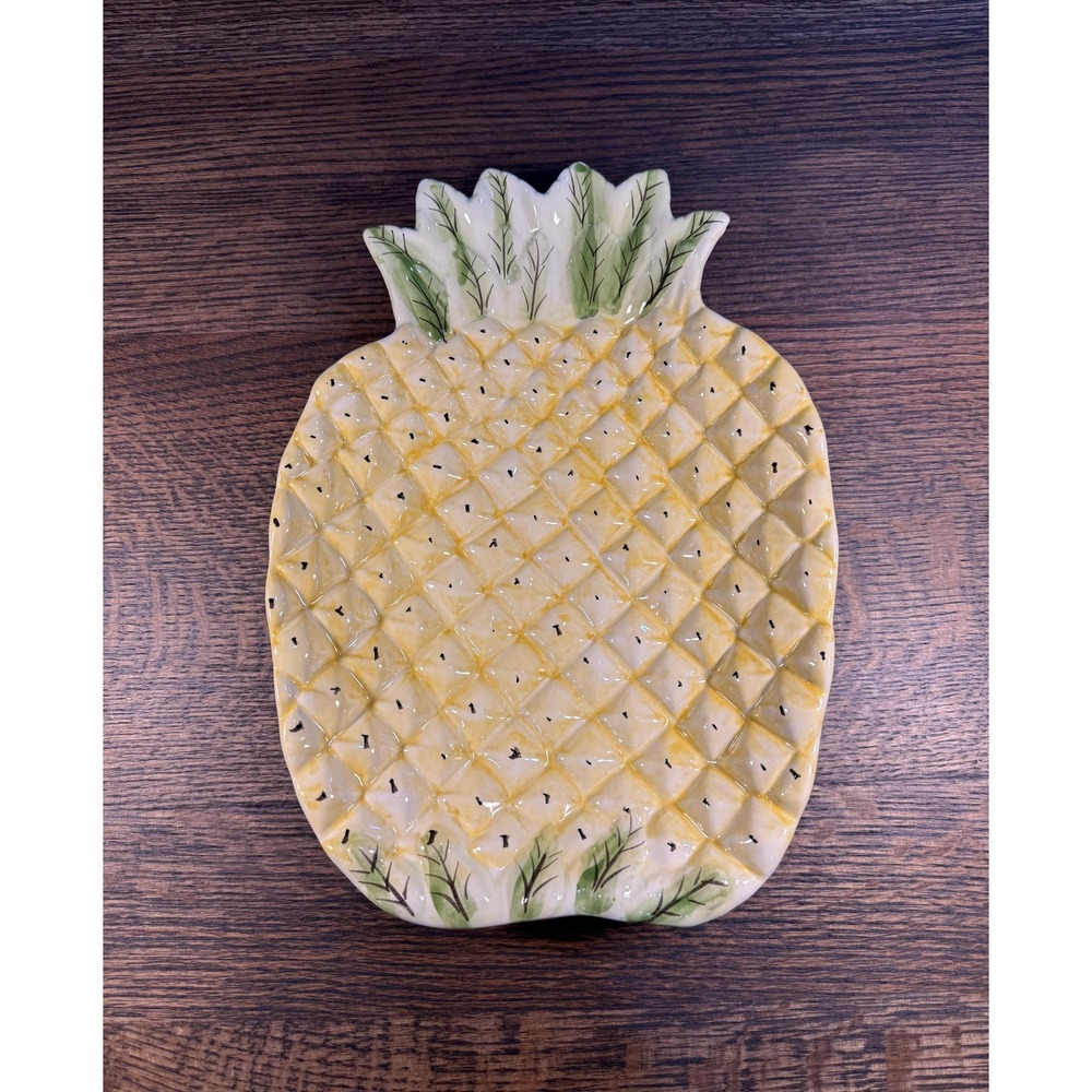 Vintage Hand-Painted Ceramic Pineapple Serving Platter‎